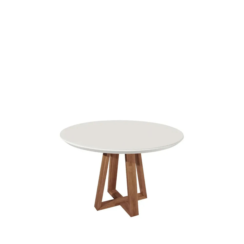 Conjunto de Jantar Mesa Redonda com Vidro Bennett 115 cm 4 Cadeiras New Drop - Natural c/ Off White