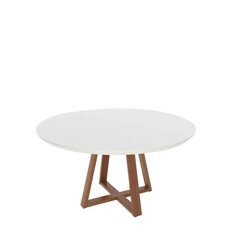 Conjunto de Jantar Mesa Redonda com Vidro Bennett 135 cm 4 Cadeiras Saga - Natural c/ Mescla Cru