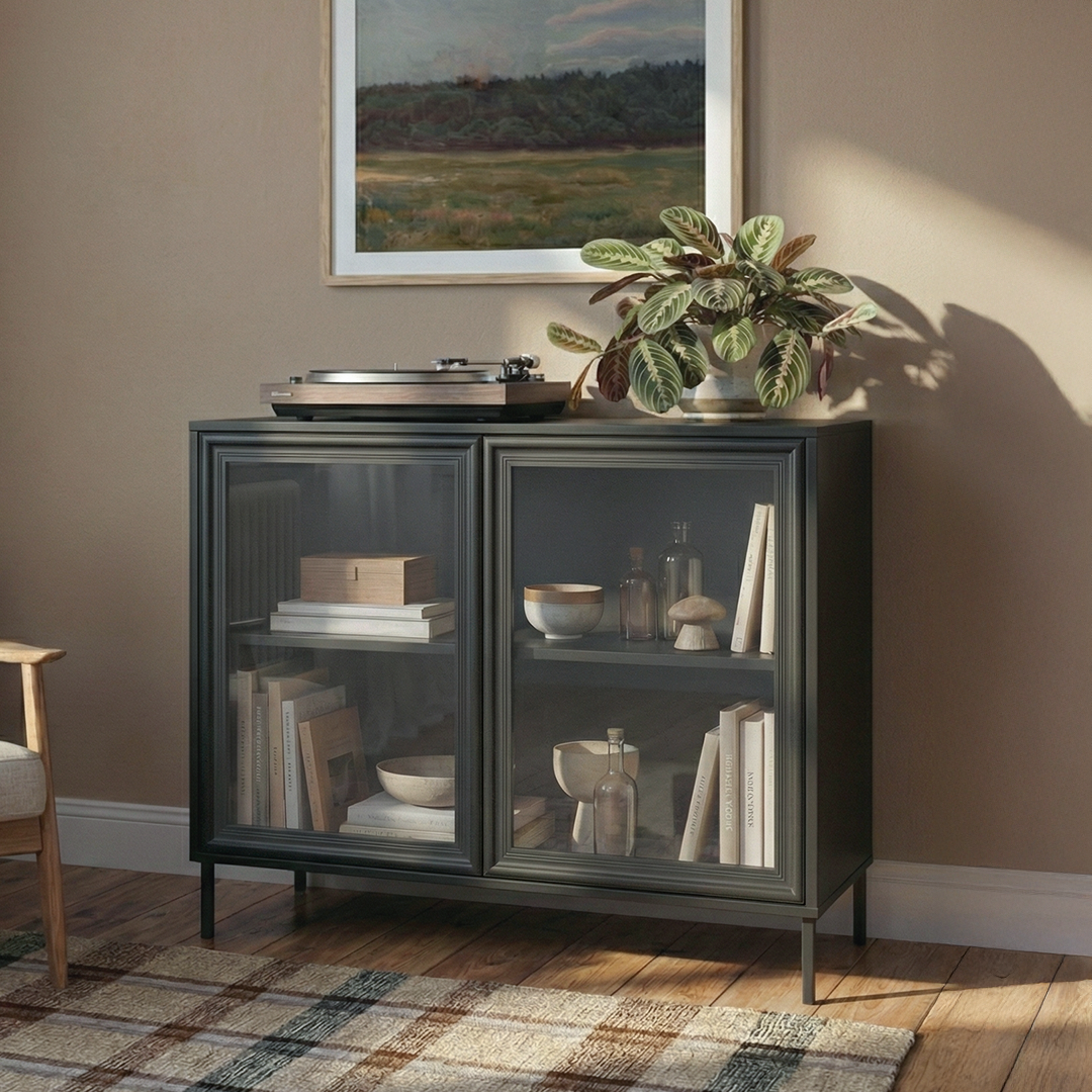 Buffet 2 Portas com Vidro Vitria 91 cm - Preto