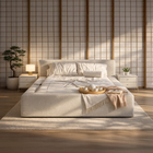 Cama Estofada de Casal com Cabeceira Nora - Linho Off White