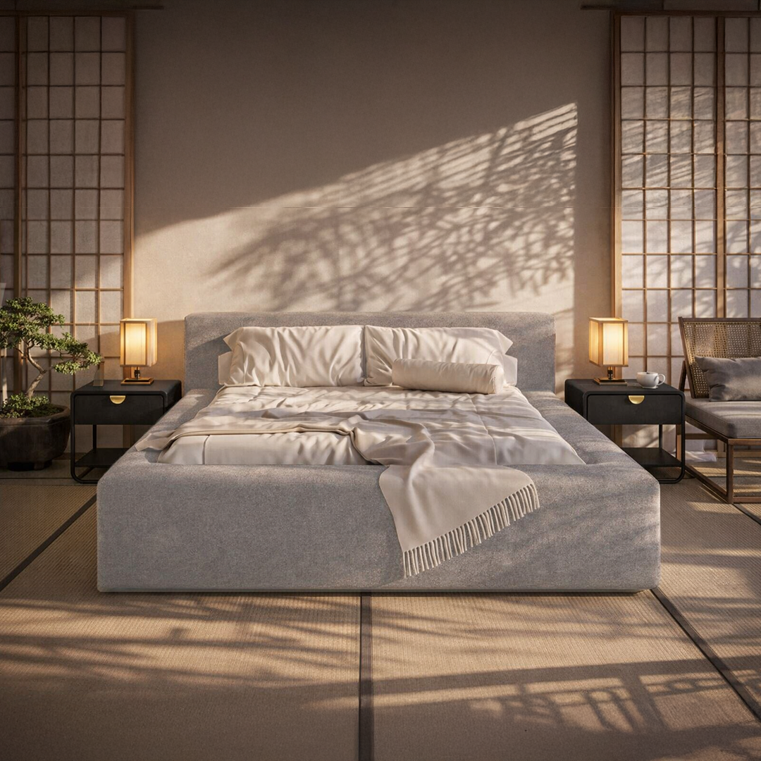 Cama Estofada Queen com Cabeceira Nora - Linho Cinza