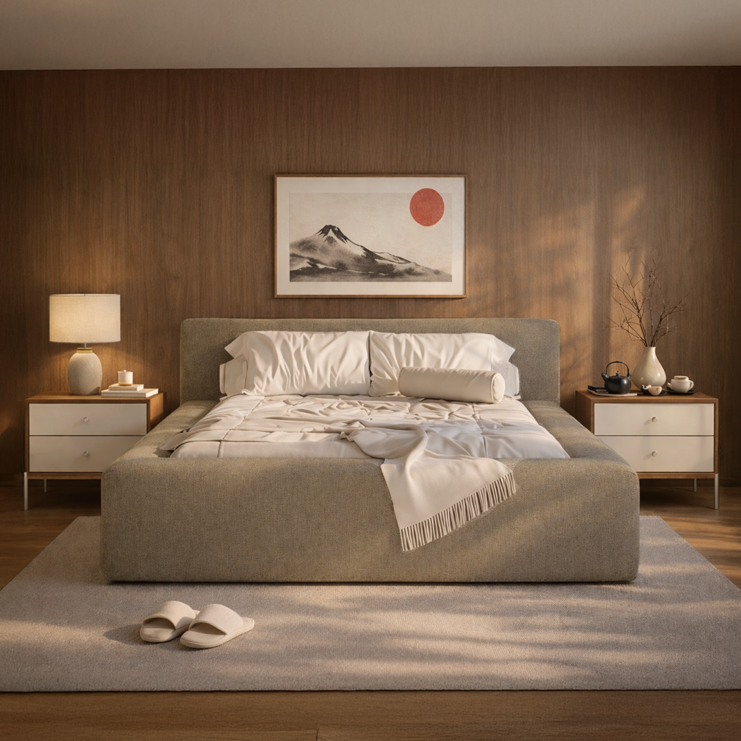 Cama Estofada de Casal com Cabeceira Nora - Linho Fendi