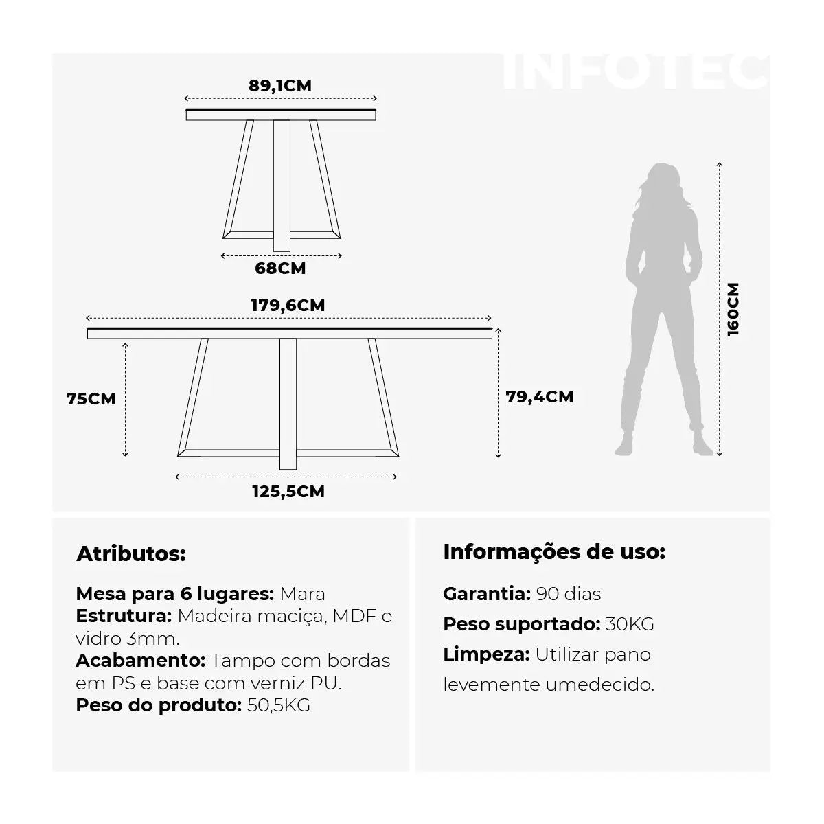 Homedock Mesa de Jantar Mara 180 cm - Cinamomo c/ Vidro Off White Moveis