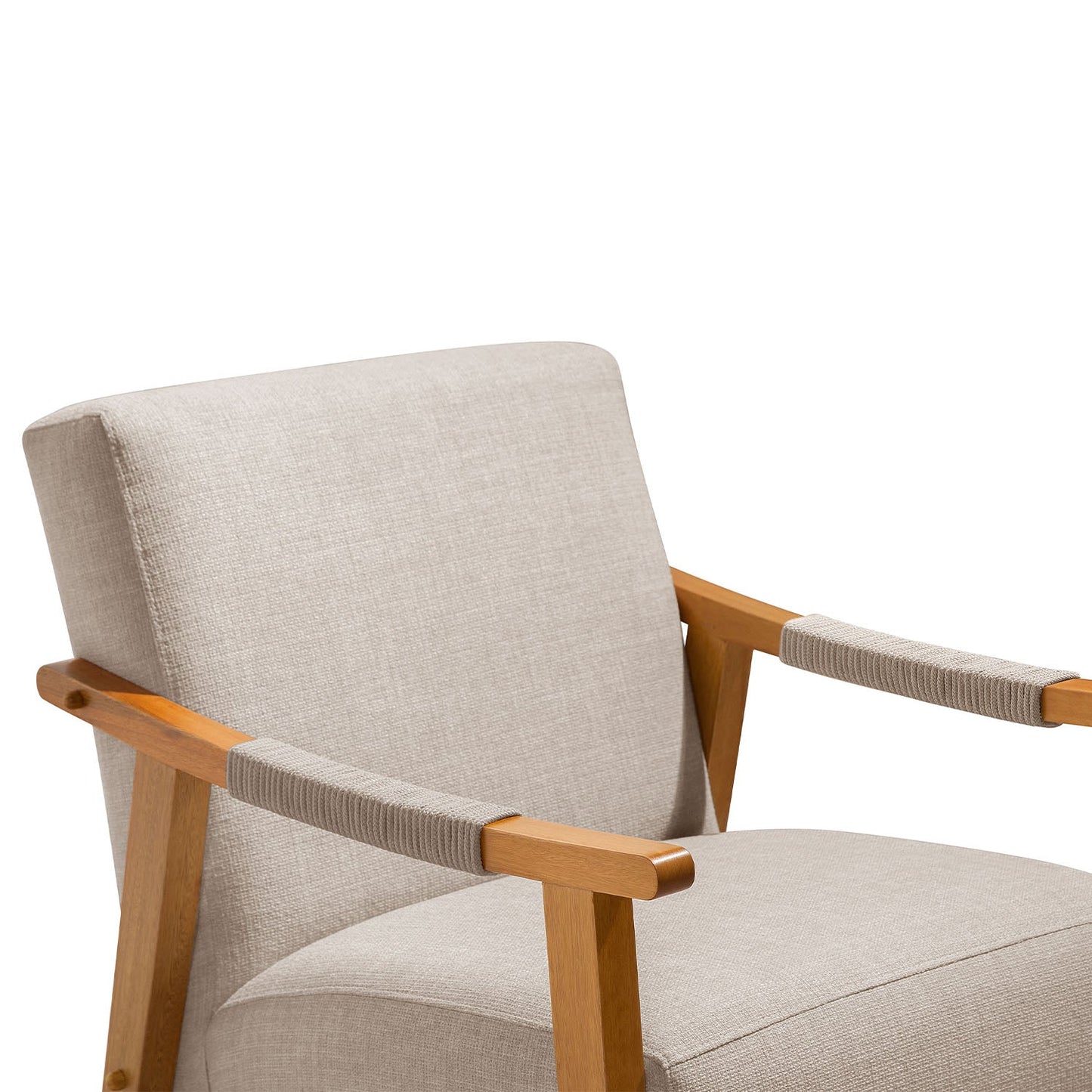 Homedock Poltrona Madeira Maciça Estofada Elide - Mel c/ Linho Mescla Taupe Styllus