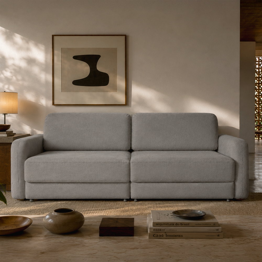 Sofá Cama Retrátil e Reclinável 4 Lugares Hudson 270 cm - Linho Texturizado Cinza