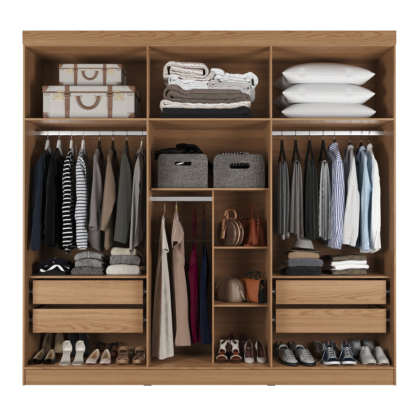 Guarda-Roupa Casal 6 Portas 4 Gavetas Theodore 231 cm - Carvalho