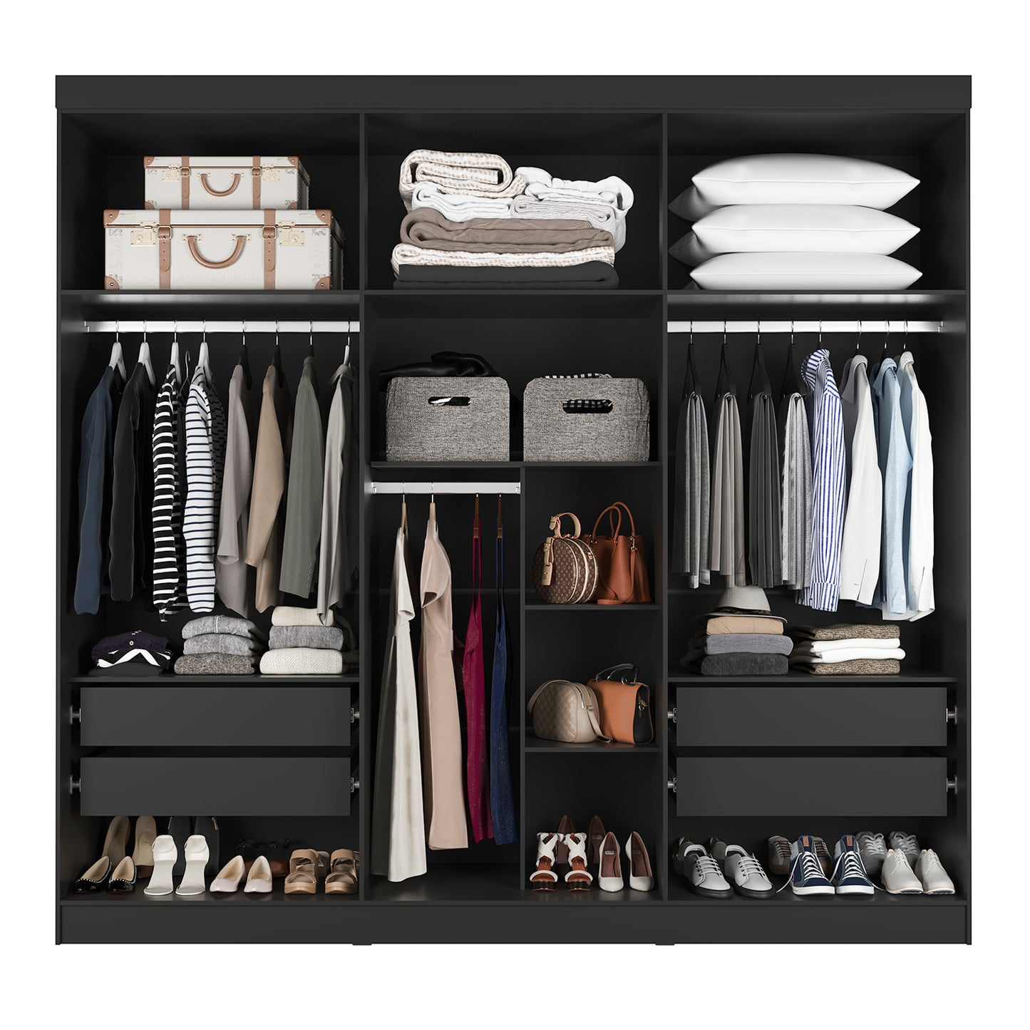 Guarda-Roupa Casal 6 Portas 4 Gavetas Theodore 231 cm - Preto