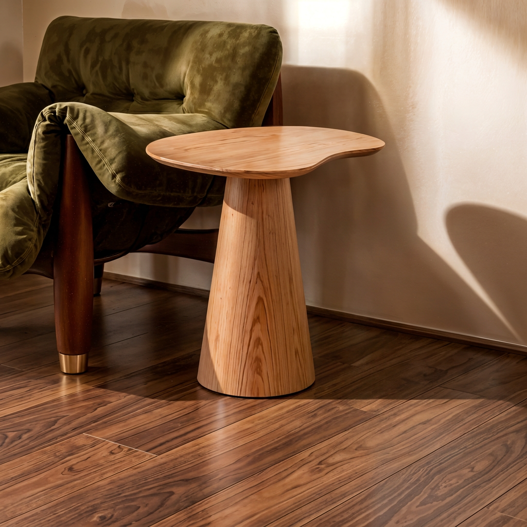 Mesa Lateral com Tampo Orgânico de Lâmina de Madeira Tellina 52 cm - Mel