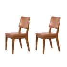 Conjunto de 2 Cadeiras de Madeira Maciça Estofada Ella - Natural c/ PU Caramelo