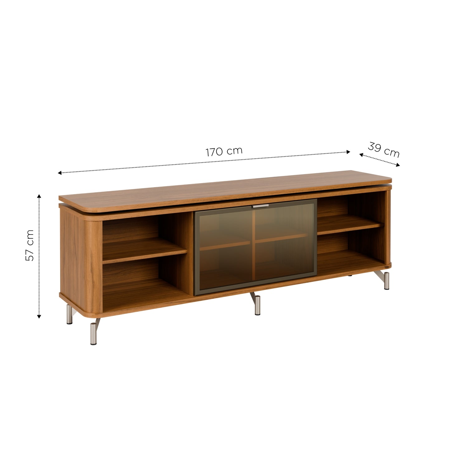 Rack para TV Até 85” 1 Porta com Vidro Reflecta e LED Lincoln Float 169 cm - Canella c/ Champanhe