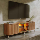 Rack para TV Até 85” 3 Portas com Vidro Reflecta e LED Neon Float 169 cm - Canella c/ Champanhe