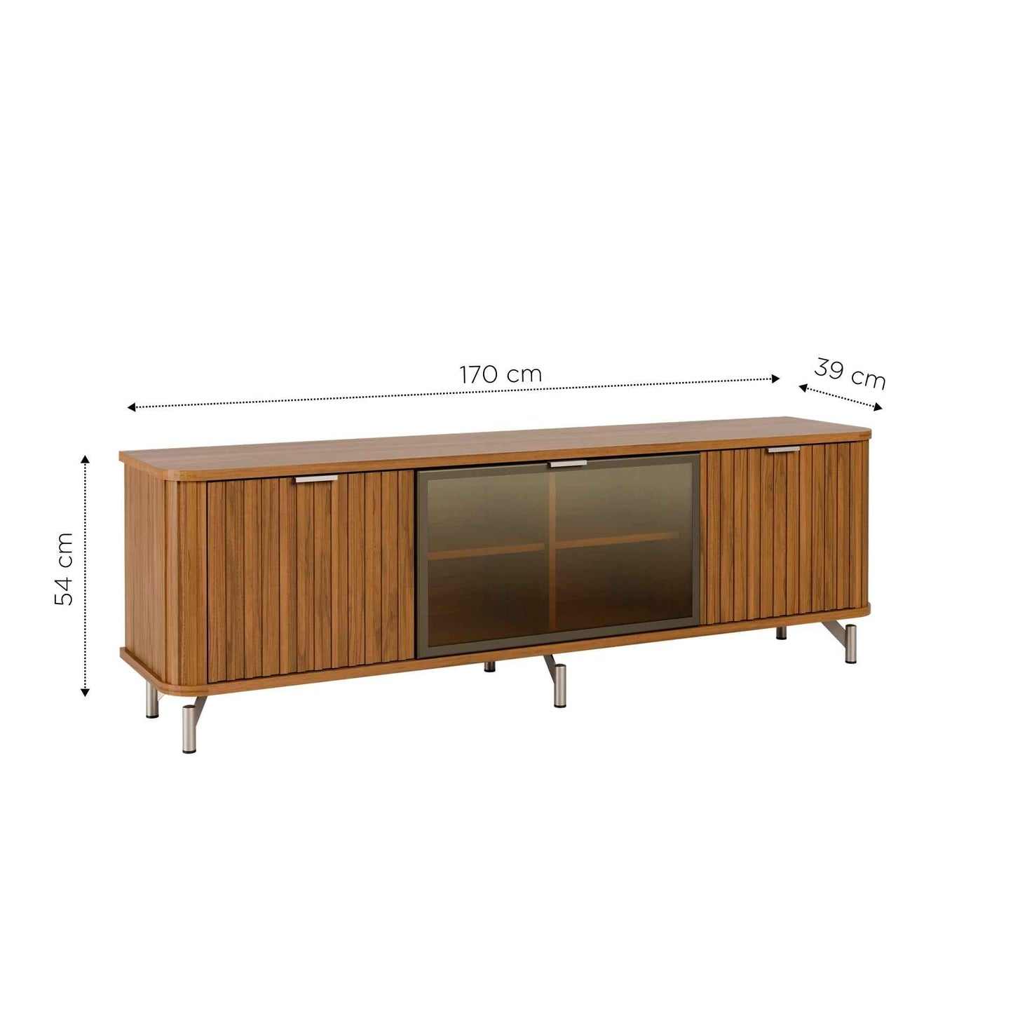 Rack para TV Até 85” 3 Portas com Vidro Reflecta e LED Neon Float 169 cm - Canella c/ Champanhe
