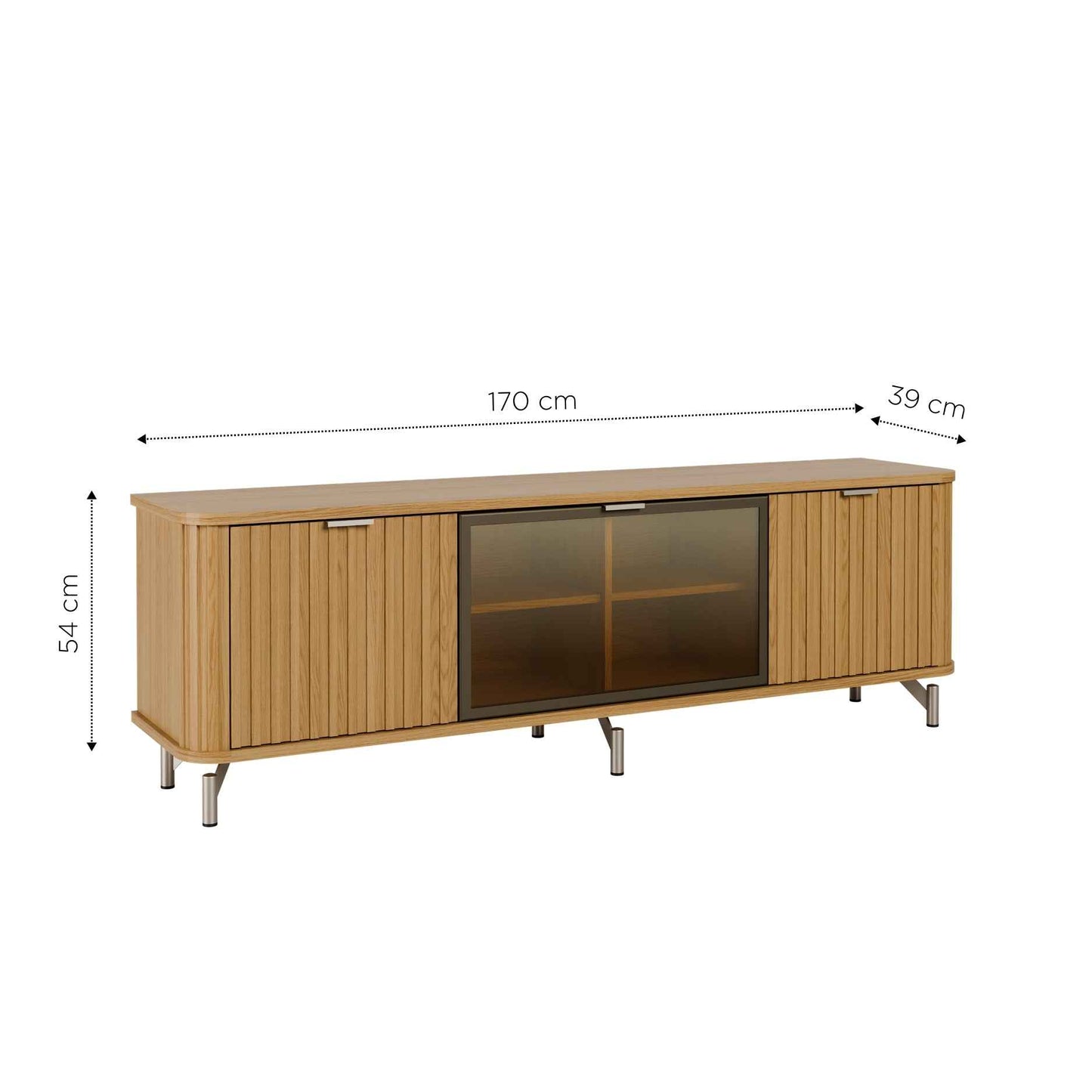Rack para TV Até 85” 3 Portas com Vidro Reflecta e LED Neon Float 169 cm - Carvalho c/ Champanhe