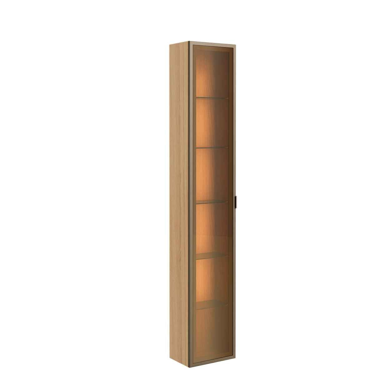 Módulo Cristaleira 1 Porta com Vidro Reflecta com LED Neon Float 38cm - Carvalho c/ Champanhe
