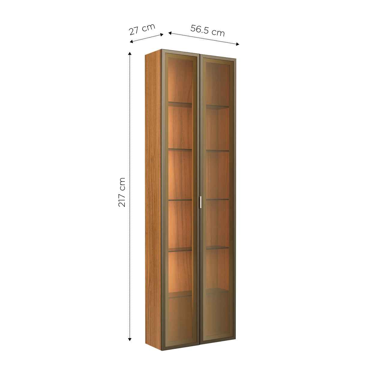 Módulo Cristaleira 2 Portas com Vidro Reflecta com LED Neon Float 56cm - Canella c/ Champanhe