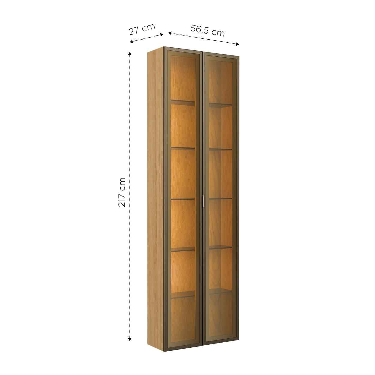 Módulo Cristaleira 2 Portas com Vidro Reflecta com LED Neon Float 56cm - Carvalho c/ Champanhe