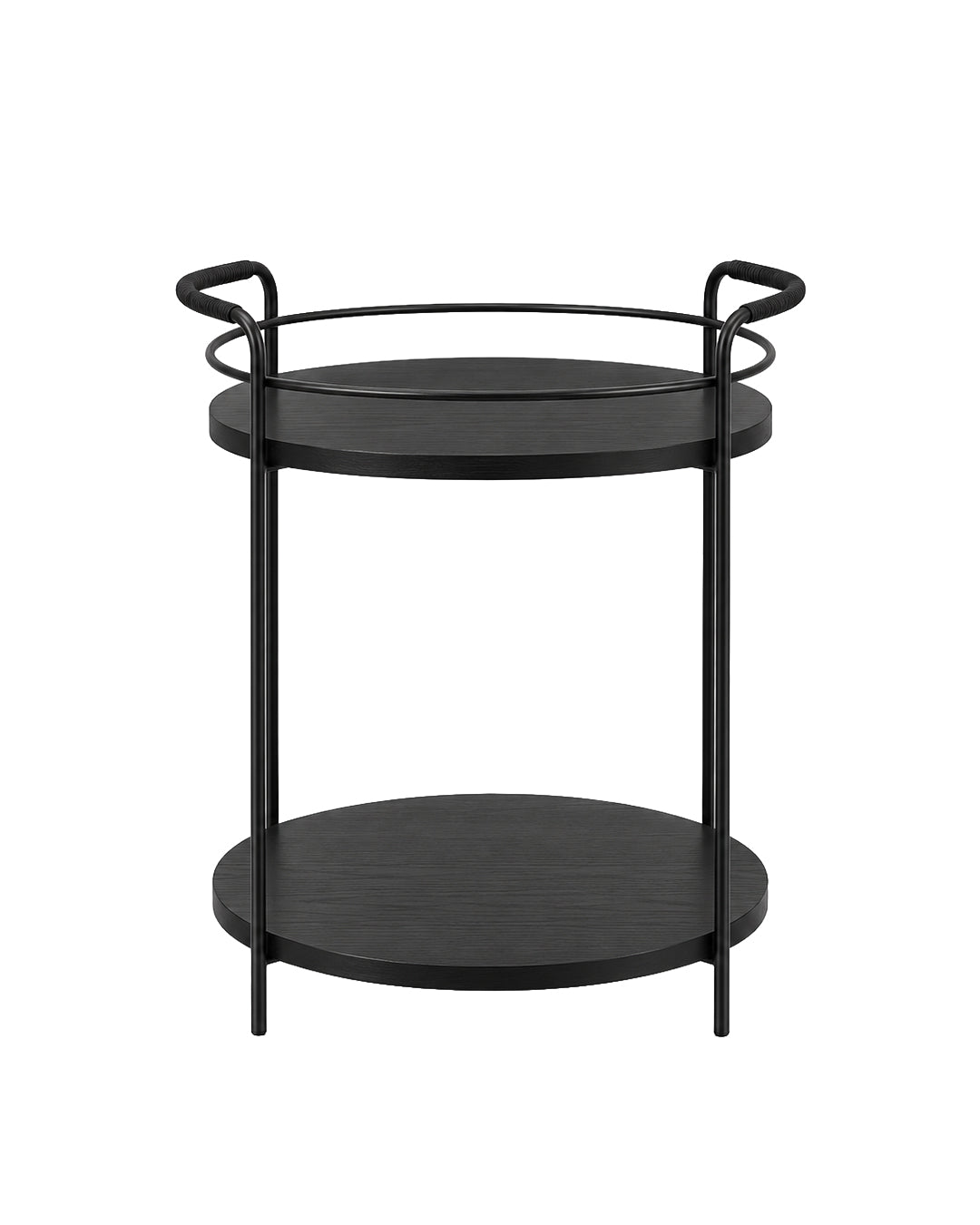 Carrinho Bar Redondo com Tampo em Lâmina de Madeira e pés em Metal Biophilia 54 cm - Preto