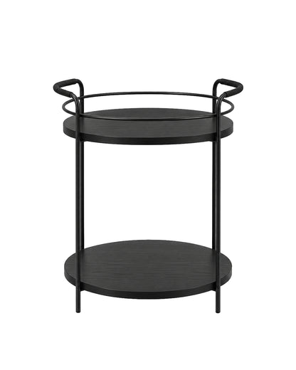 Carrinho Bar Redondo com Tampo em Lâmina de Madeira e pés em Metal Biophilia 54 cm - Preto