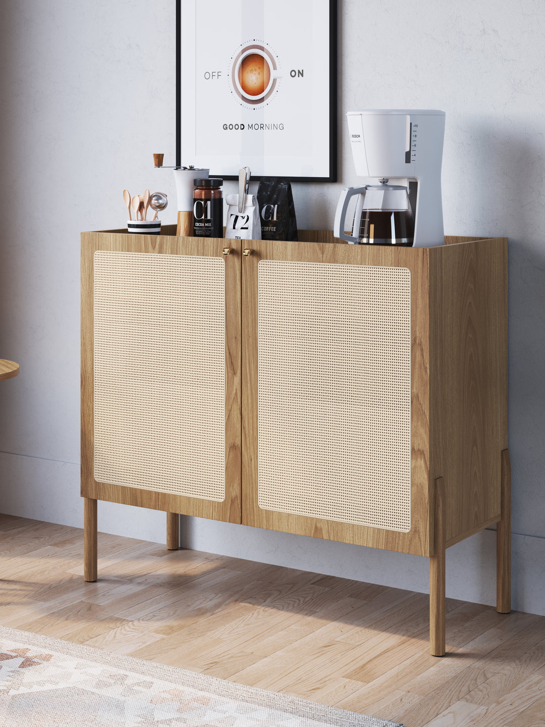 Aparador Bar 2 Portas Palhinha Urdi 93 cm - Mel