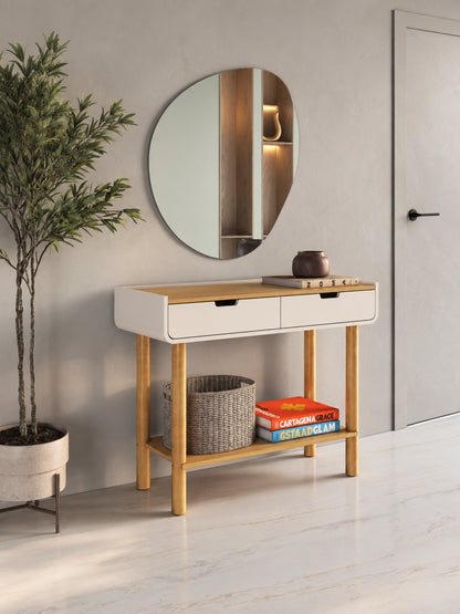 Aparador Orgânico 2 Gavetas Yume 100 cm - Off-White c/ Mel
