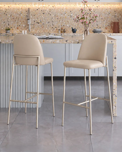 Banqueta Alta de Aço Estofada Lucille - Champanhe c/ PU Off White
