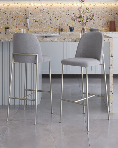 Banqueta Alta de Aço Estofada Lucille - Champanhe c/ Stone Carbono