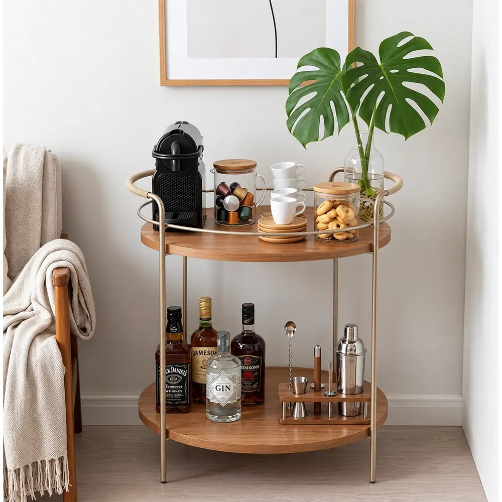 Aparador Bar Redondo com pés em Metal Biophilia 54 cm - Mel c/ Champanhe