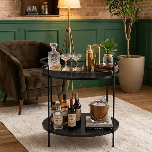 Aparador Bar Redondo com pés em Metal Biophilia 54 cm - Preto
