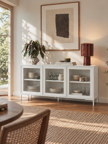 Buffet 03 Portas com Vidro Vitria 134 cm - Branco