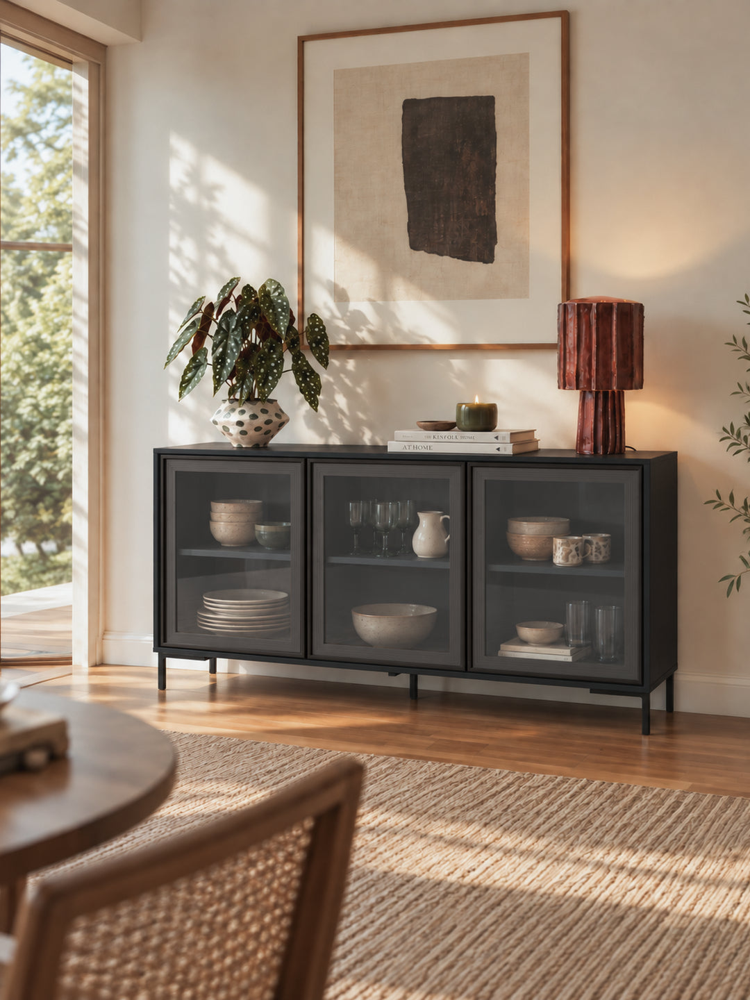 Buffet 03 Portas com Vidro Vitria 134 cm - Preto