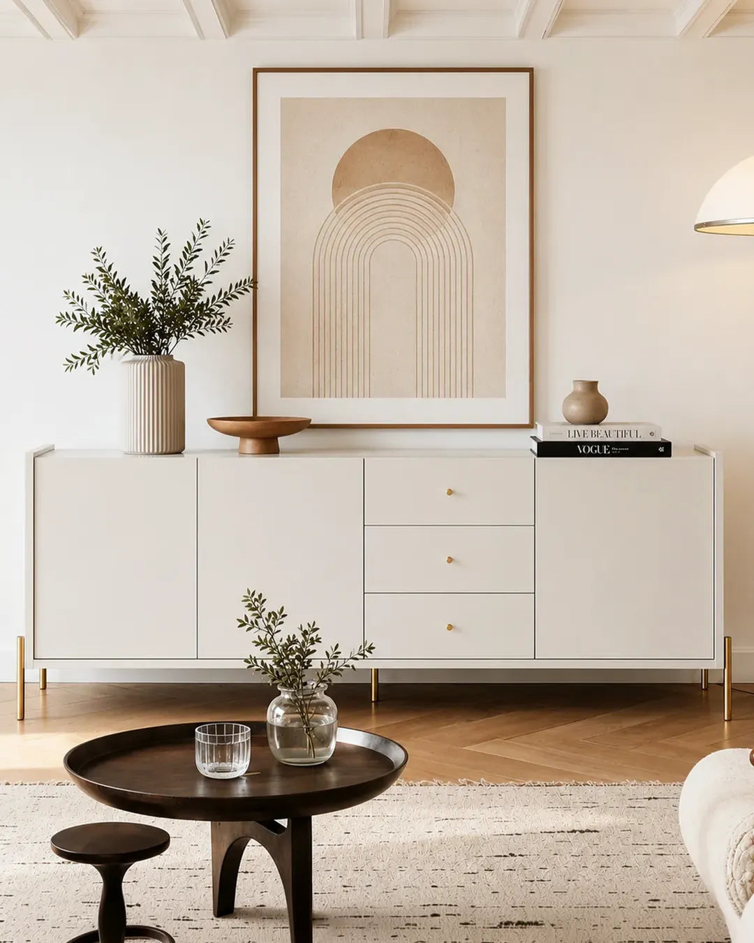 Buffet 3 Portas 3 Gavetas Jasper 184 cm - Off White Fosco c/ Dourado