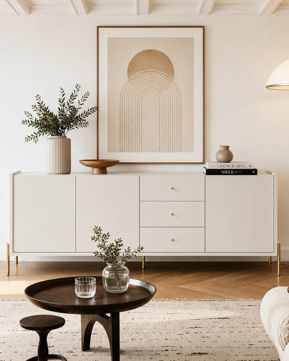 Buffet 3 Portas 3 Gavetas Jasper 184 cm - Off White Fosco c/ Dourado
