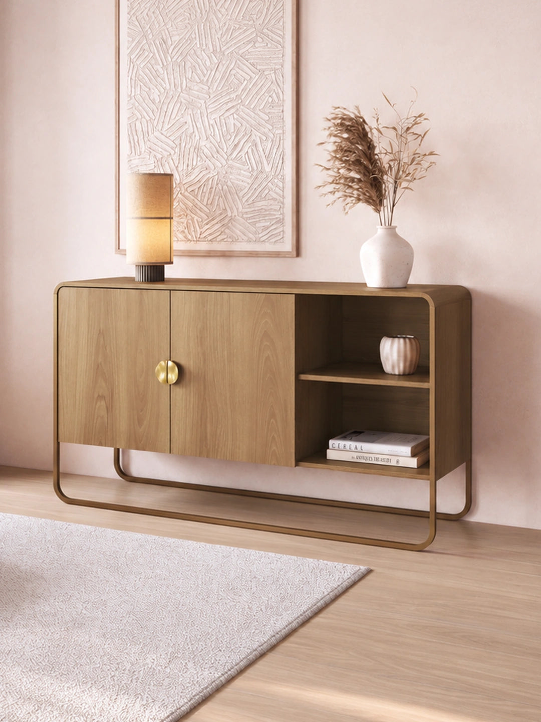Buffet 2 Portas 1 Prateleira Pés em Aço Dunna 135 cm - Mel c/ Dourado