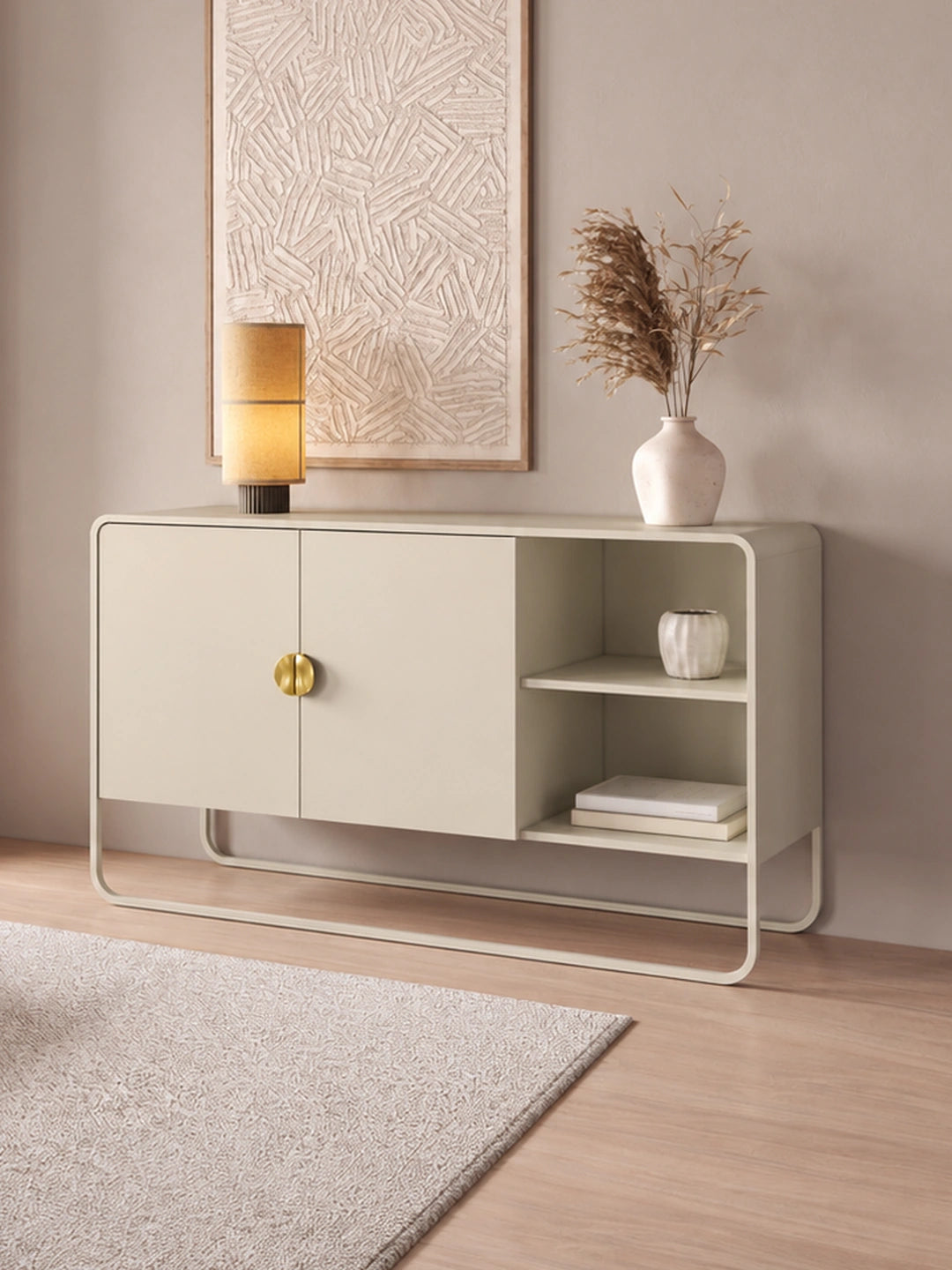Buffet 2 Portas 1 Prateleira Pés em Aço Dunna 135 cm - Off White c/ Dourado