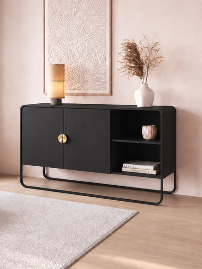 Buffet 2 Portas 1 Prateleira Pés em Aço Dunna 135 cm - Preto c/ Dourado