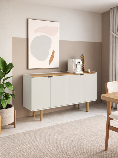 Buffet Orgânico 4 Portas Yume 160 cm - Off-White c/ Mel