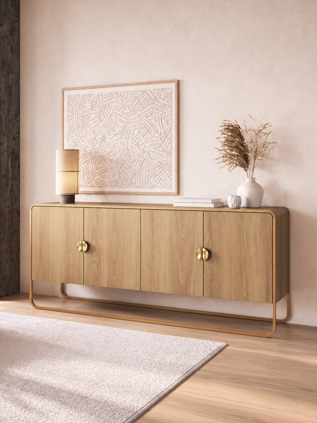Buffet 4 Portas Pés em Aço Dunna 180 cm - Mel c/ Dourado