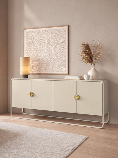 Buffet 4 Portas Pés em Aço Dunna 180 cm - Off White c/ Dourado
