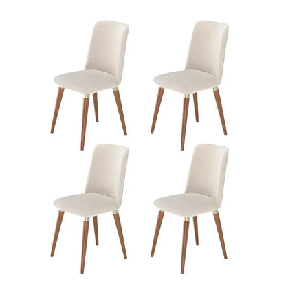 Conjunto de 4 Cadeiras de Madeira Maciça Estofada Dakota - Natural c/ Linho Off White - Champanhe