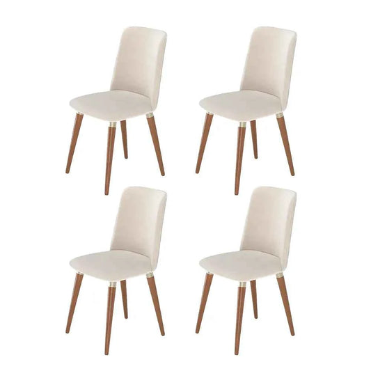 Conjunto de 4 Cadeiras de Madeira Maciça Estofada Dakota - Natural c/ Linho Off White - Champanhe