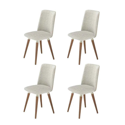 Conjunto de 4 Cadeiras de Madeira Maciça Estofada Dakota - Natural c/ Bouclé Cru e PU Off White - Champanhe