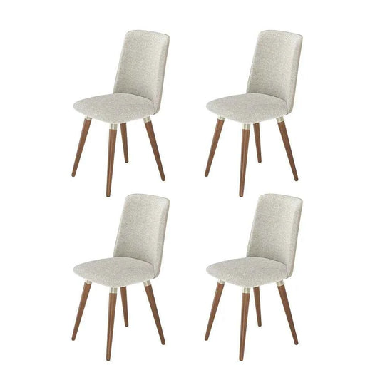 Conjunto de 4 Cadeiras de Madeira Maciça Estofada Dakota - Natural c/ Bouclé Cru e PU Off White - Champanhe