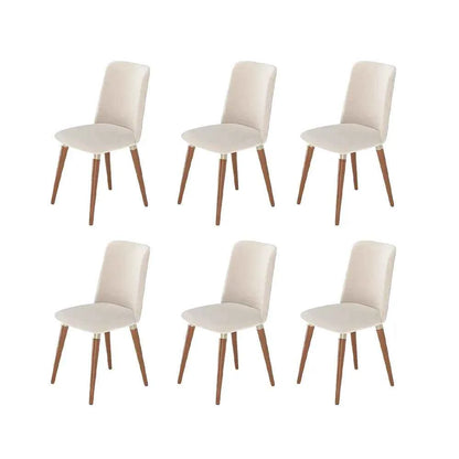 Conjunto de 6 Cadeiras de Madeira Maciça Estofada Dakota - Natural c/ Linho Off White - Champanhe