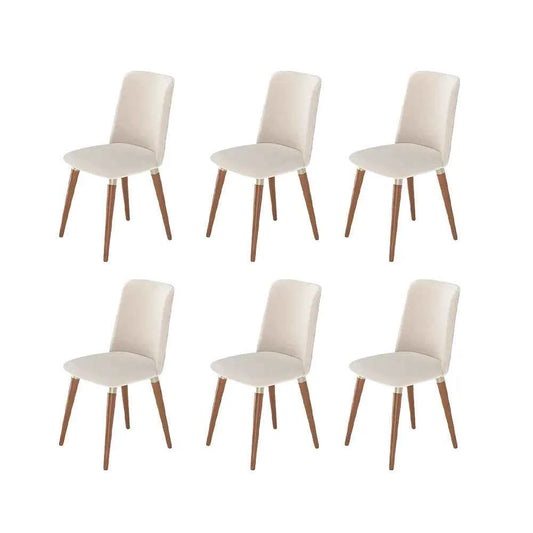 Conjunto de 6 Cadeiras de Madeira Maciça Estofada Dakota - Natural c/ Linho Off White - Champanhe