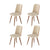 Conjunto de 4 Cadeiras de Madeira Maciça Estofada Dakota - Natural c/ Bouclé Fendi e PU Caramelo - Champanhe