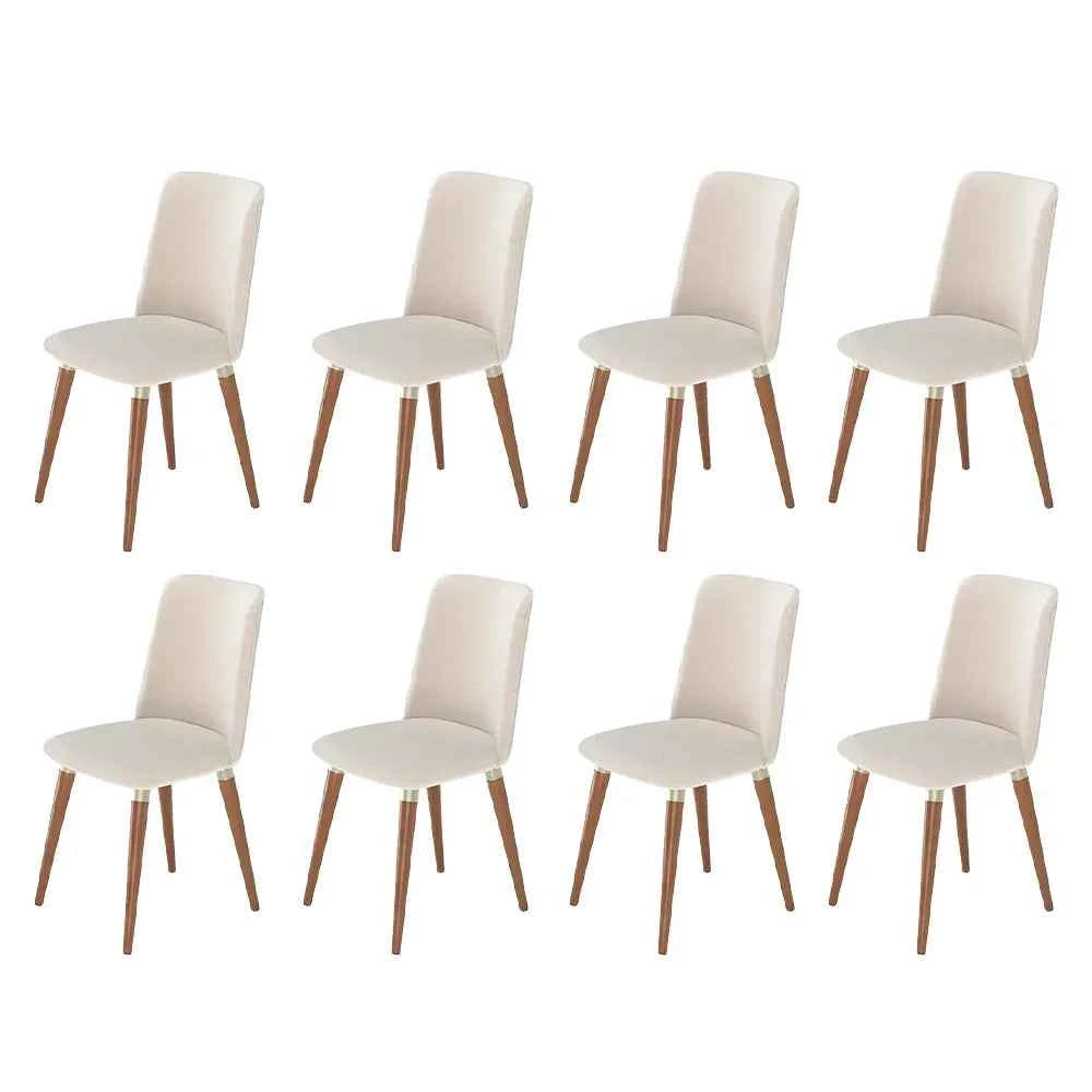 Conjunto de 8 Cadeiras de Madeira Maciça Estofada Dakota - Natural c/ Linho Off White - Champanhe