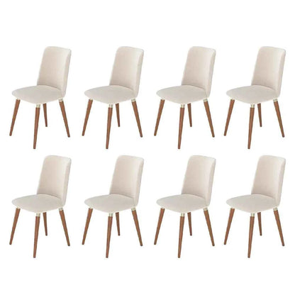 Conjunto de 8 Cadeiras de Madeira Maciça Estofada Dakota - Natural c/ Linho Off White - Champanhe