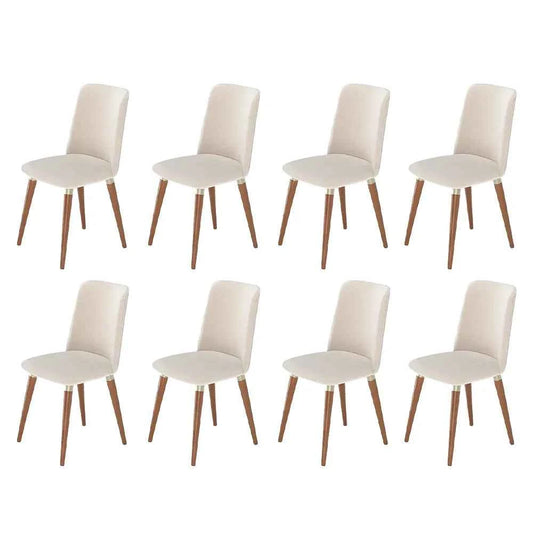 Conjunto de 8 Cadeiras de Madeira Maciça Estofada Dakota - Natural c/ Linho Off White - Champanhe