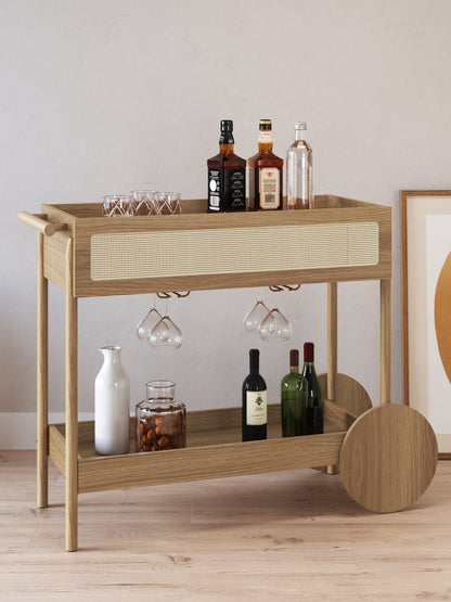 Carrinho Bar 1 Gaveta com Porta Taças Palhinha Urdi  112 cm - Mel