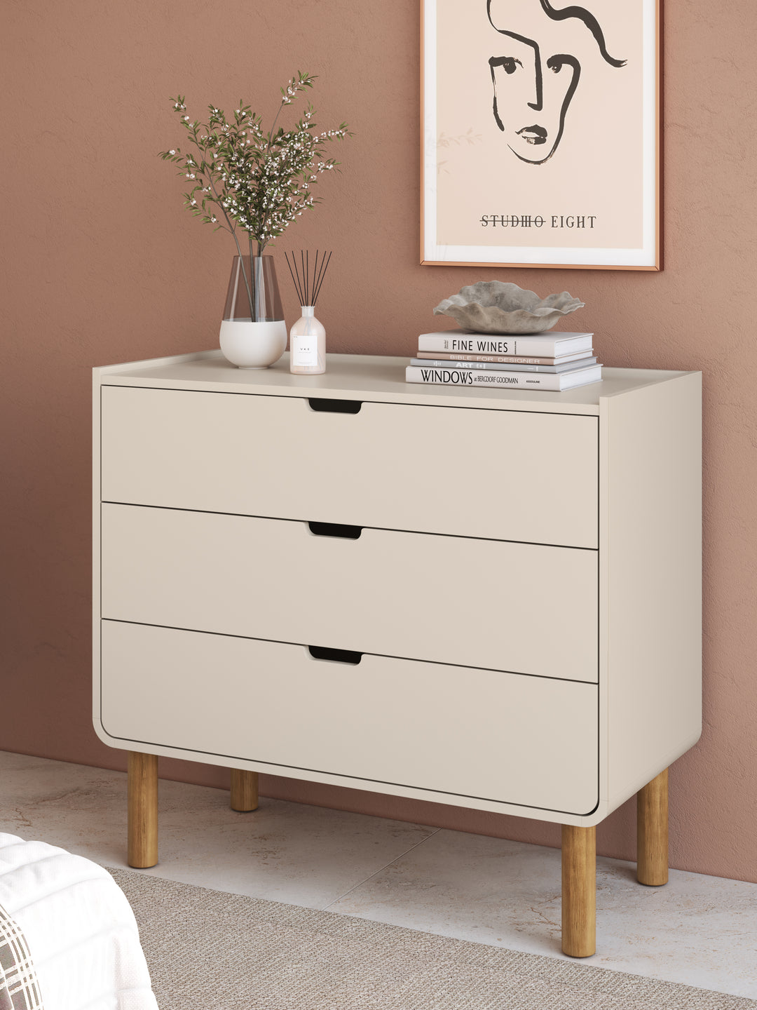 Cômoda Orgânica 3 Gavetas Yume 90 cm - Off-White Fosco